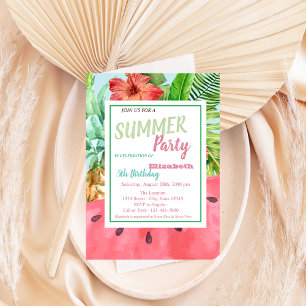Palmblatt, Blumen, Wassermelone, Ananas Geburtstag Einladung