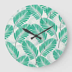 Palmblatt-Blumenmuster: Weißer Vintage-Stil Große Wanduhr