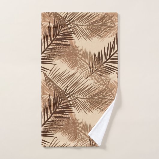 Palmblatt-Druck, dunkles Brown, TAN und Beige Badhandtuch Set (Handtuch)