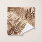 Palmblatt-Druck, dunkles Brown, TAN und Beige Badhandtuch Set (Waschlappen)