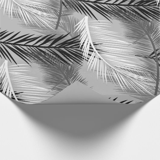 Palmblatt-Druck, grau/Grau, Schwarzweiss Geschenkpapier (Ecke)