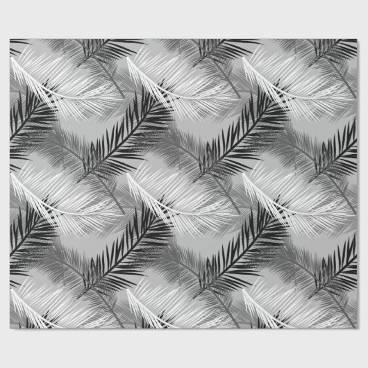 Palmblatt-Druck, grau/Grau, Schwarzweiss Geschenkpapier (Flach)