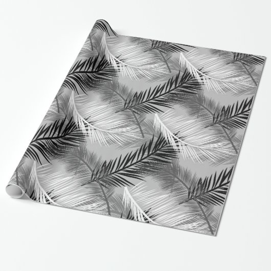 Palmblatt-Druck, grau/Grau, Schwarzweiss Geschenkpapier (Ungerollt)