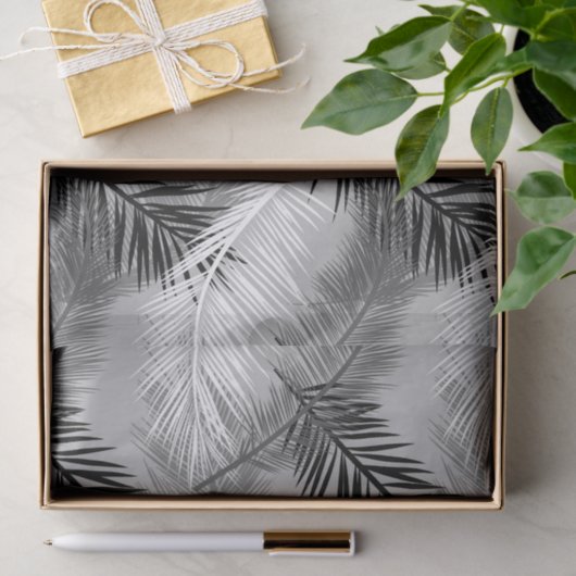 Palmblatt-Druck, grau/Grau, Schwarzweiss Seidenpapier (Geschenk)