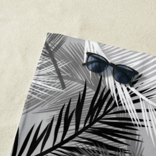 Palmblatt-Druck, grau/Grau, Schwarzweiss Strandtuch