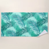 Palmblatt-Druck, Kobalt, Türkis und Aqua Strandtuch (Vorderseite)