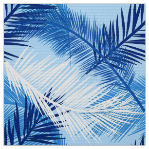 Palmblatt-Druck, Kobalt, Weiß und Himmel-Blau Stoff