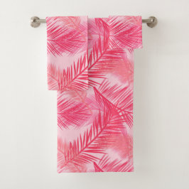 Palmblatt-Druck, Koralle, Pfirsich und Pastellrosa Badhandtuch Set