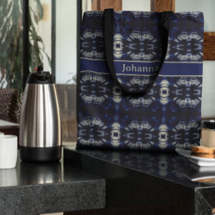 Palmblatt in Delft-Blau Personalisiert Symmetris Tasche