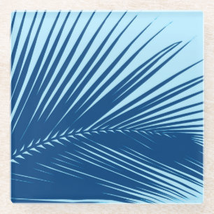 Palmblatt - Kobalt- und Himmelblau Glasuntersetzer
