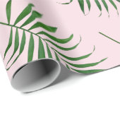 Palmblatt-Packpapier, grüne rosa tropische Geschenkpapier (Rolleneckpunkt)