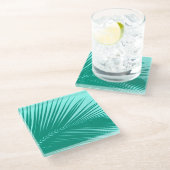 Palmblatt - Türkis und Aqua Glasuntersetzer (Schrägansicht)