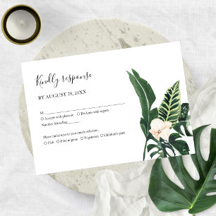 Palmblätter Hibiskus Tropische Elegante Hochzeits- RSVP Karte