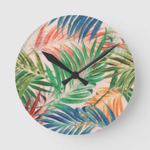 Palmblätter in der Farbe Runde Wanduhr