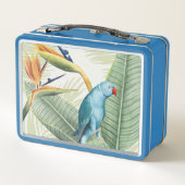 Palmblätter mit blauem Vogel Metall Lunch Box (Rückseite)