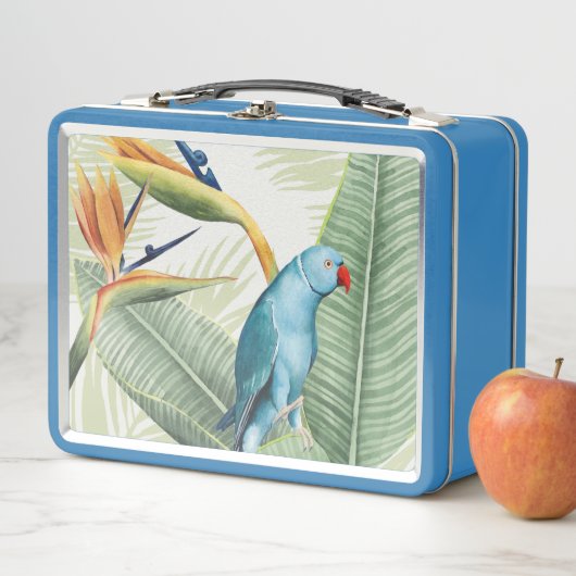 Palmblätter mit blauem Vogel Metall Lunch Box (Beispiel)