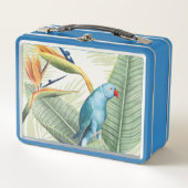 Palmblätter mit blauem Vogel Metall Lunch Box (Vorderseite)