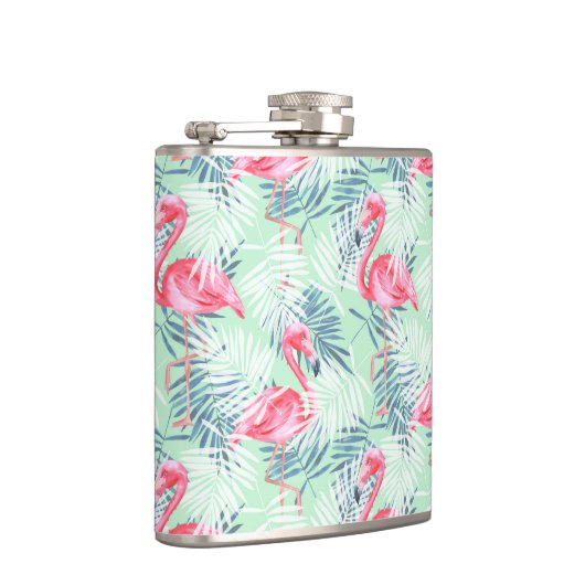 Palmblätter und Flamingos Flachmann (Rechts)