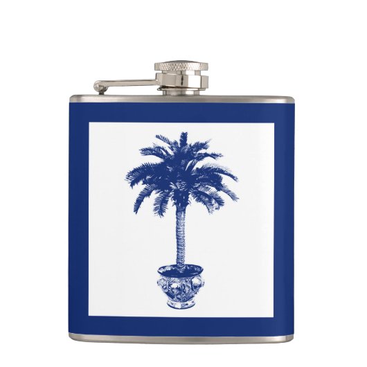 Palmblätterbaum - marineblau und weiß flachmann (Vorderseite)
