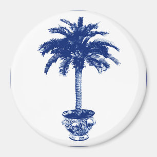 Palmblätterbaum - marineblau und weiß magnet