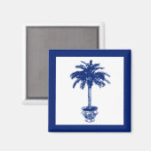 Palmblätterbaum - marineblau und weiß magnet (Vorderseite/Rückseite)