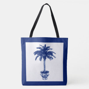 Palmblätterbaum - marineblau und weiß tasche