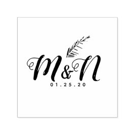 Palmblätterblatt für Hochzeitslogos Tropische Hand Permastempel