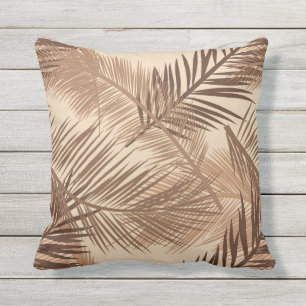 Palmblätterblätter, Dunkelbraun, Tan und Beige Kissen