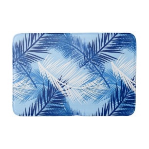Palmblätterblätter Print, Kobalt, White und Sky Bl Badematte