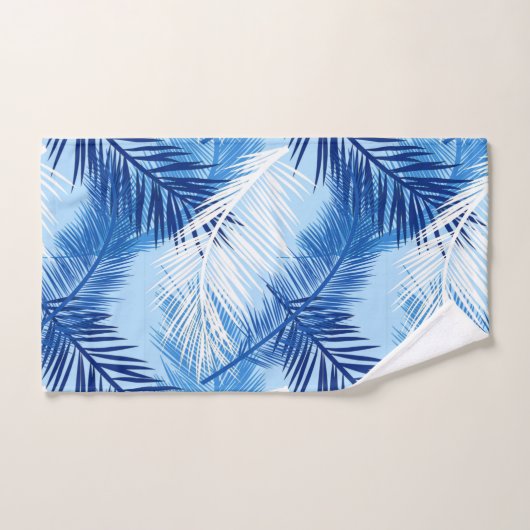 Palmblätterblätter Print, Kobalt, White und Sky Bl Badhandtuch Set (Handtuch)