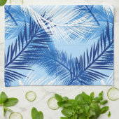 Palmblätterblätter Print, Kobalt, White und Sky Bl Geschirrtuch (Gefaltet)