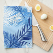 Palmblätterblätter Print, Kobalt, White und Sky Bl Geschirrtuch (Viertel Falte)