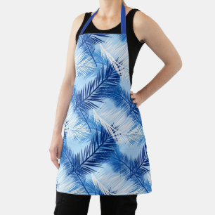 Palmblätterblätter Print, Kobalt, White und Sky Bl Schürze