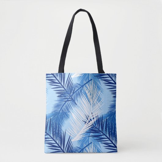 Palmblätterblätter Print, Kobalt, White und Sky Bl Tasche (Vorderseite)