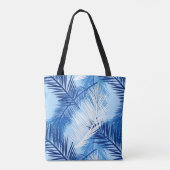 Palmblätterblätter Print, Kobalt, White und Sky Bl Tasche (Rückseite)