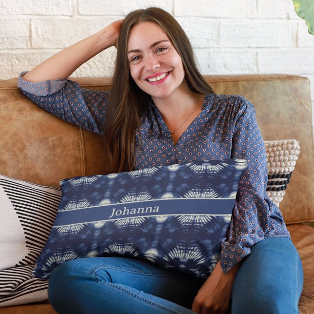 Palmblätterblättern in Delft Blue, benutzerdefinie Dekokissen (Von Creator hochgeladen)