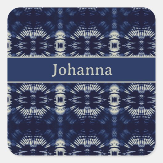 Palmblätterblättern in Delft Blue, benutzerdefinie Quadratischer Aufkleber (Vorderseite)