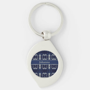 Palmblätterblättern in Delft Blue, benutzerdefinie Schlüsselanhänger