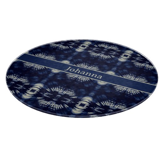 Palmblätterblättern in Delft Blue, benutzerdefinie Schneidebrett (Ecke)