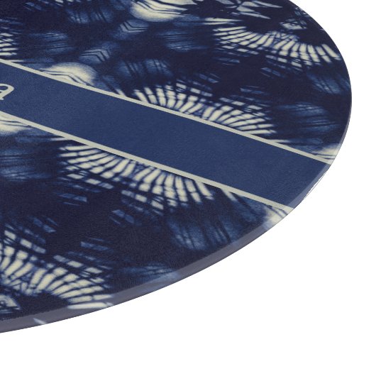 Palmblätterblättern in Delft Blue, benutzerdefinie Schneidebrett (Ecke)