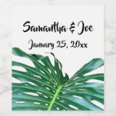 Palmblätterblättern, tropisches Blattwerk, Regenwa Weinetikett (Einzelnes Label)