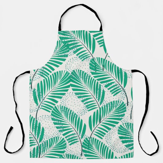 Palmblätterflora: Weiß Vintag Schürze (Vorderseite)
