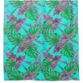 Palmblätterkoläus tropisch-blau-pinkgrün duschvorhang (Vorderseite)