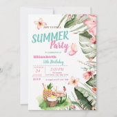 Palmblättern, Blume, Obst, Schmetterlinge zum Gebu Einladung (Vorderseite)