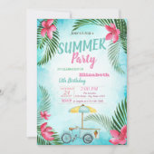 Palmblätterpilz,Blume,Eiscreme Bike Geburtstagspar Einladung (Vorderseite)