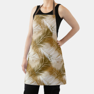Palmblätterprint, Dunkelbraun, Tan und Beige Schürze