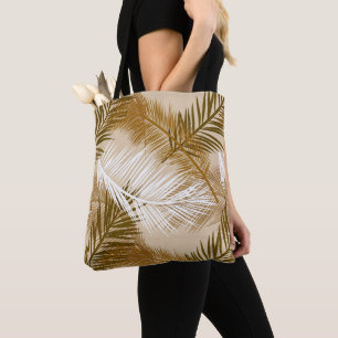 Palmblätterprint, Dunkelbraun, Tan und Beige Tasche