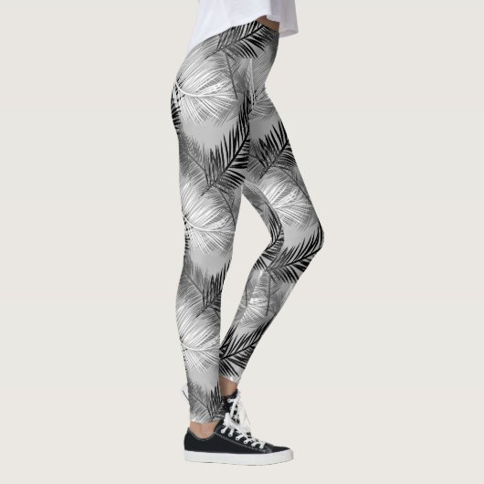 Palmblätterprint, grau / grau, schwarz und weiß leggings (Rechts)