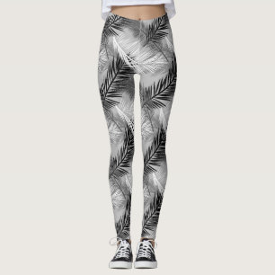 Palmblätterprint, grau / grau, schwarz und weiß leggings