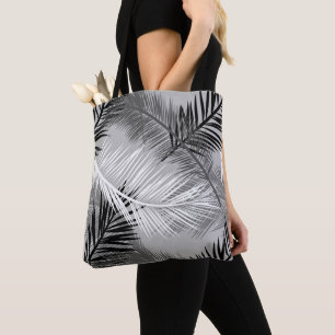 Palmblätterprint, grau / grau, schwarz und weiß tasche